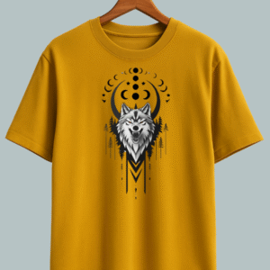 "Streetwear-style oversized tee with powerful ‘Alpha Wolf’ text and fierce wolf illustration."