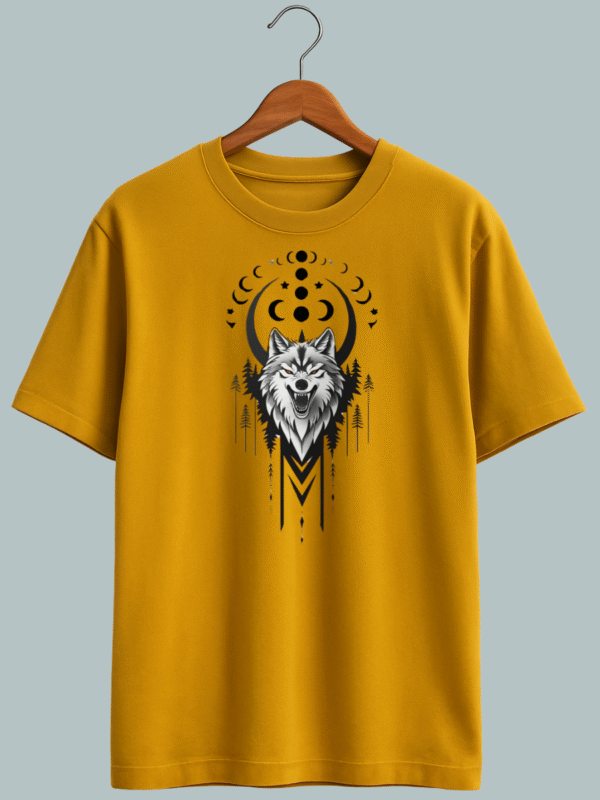 "Streetwear-style oversized tee with powerful ‘Alpha Wolf’ text and fierce wolf illustration."