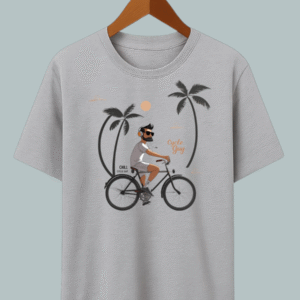 "Activewear-inspired oversized tee featuring a cycling-themed ‘Cycle Guy’ design for bike enthusiasts."