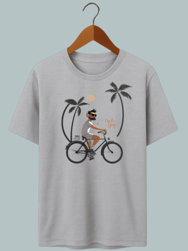 "Activewear-inspired oversized tee featuring a cycling-themed ‘Cycle Guy’ design for bike enthusiasts."