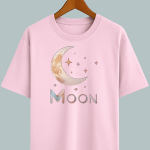 “Moon oversized t-shirt with minimal celestial moon graphic design”