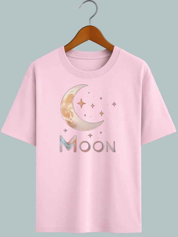 “Moon oversized t-shirt with minimal celestial moon graphic design”