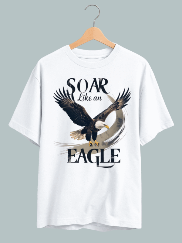 “Soar Like an Eagle oversized t-shirt with bold flying eagle graphic design”