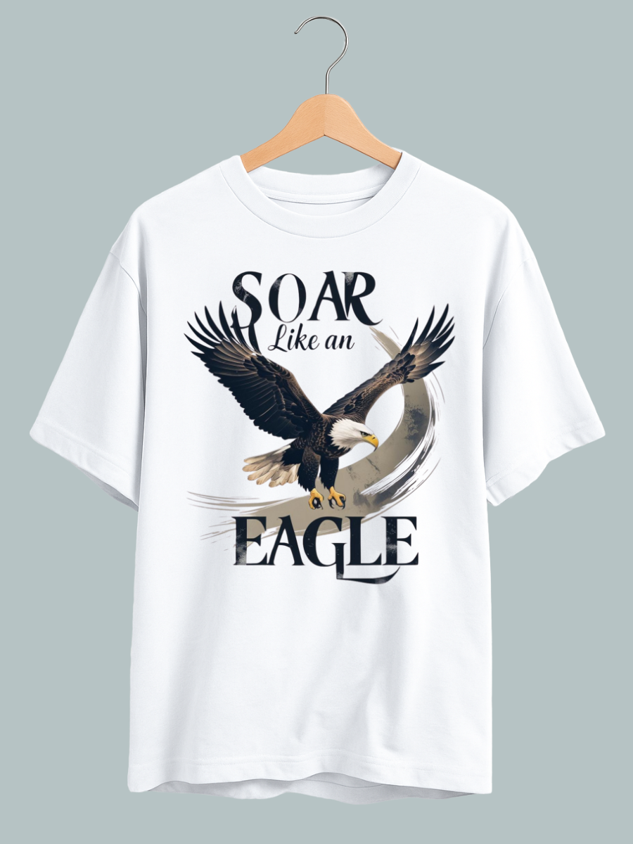 “Soar Like an Eagle oversized t-shirt with bold flying eagle graphic design”