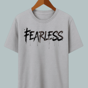 "Graphic oversized tee featuring empowering ‘Fearless’ quote — symbolizing confidence and courage."