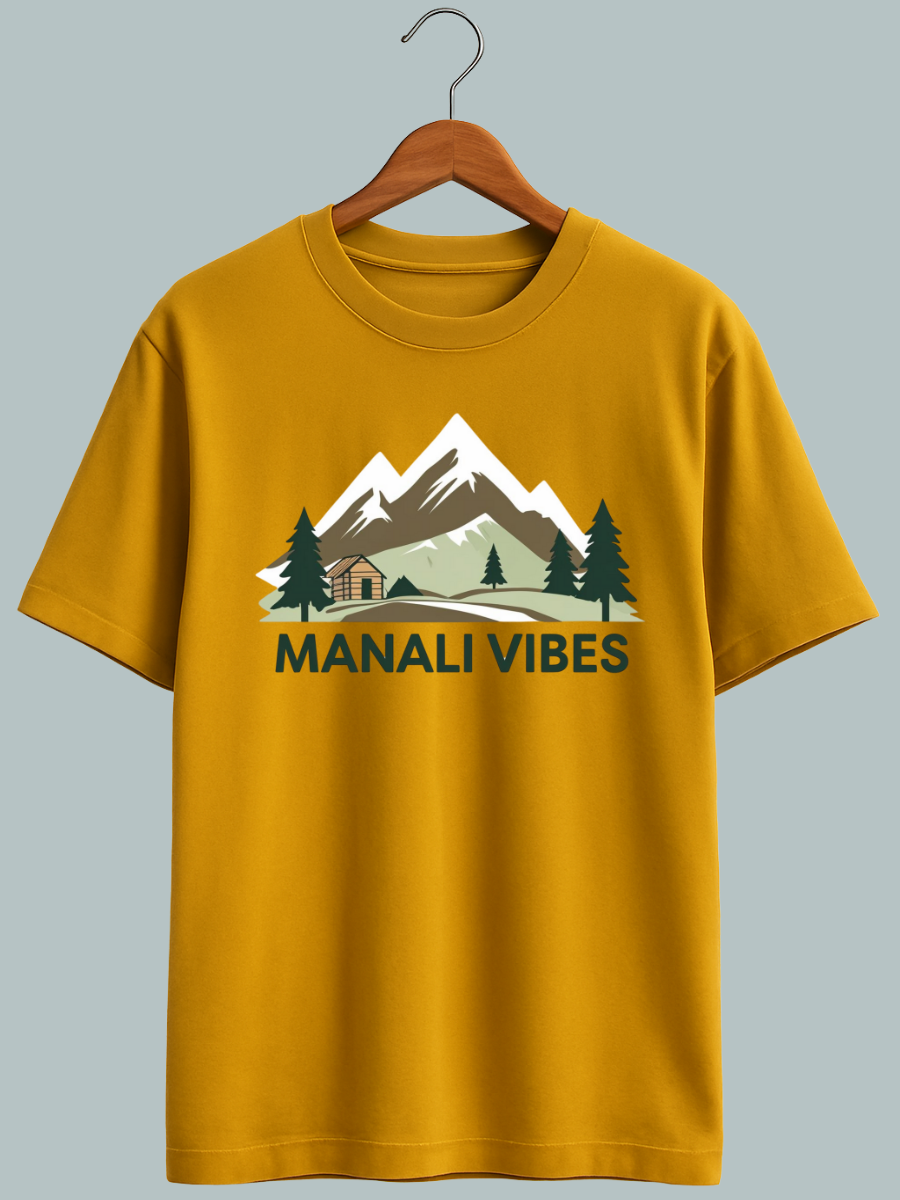 “Manali Vibes oversized t-shirt with mountain graphic design in 240 GSM cotton”