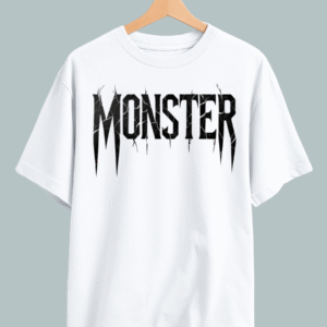 “Monster oversized t-shirt with cracked bold graphic text design”