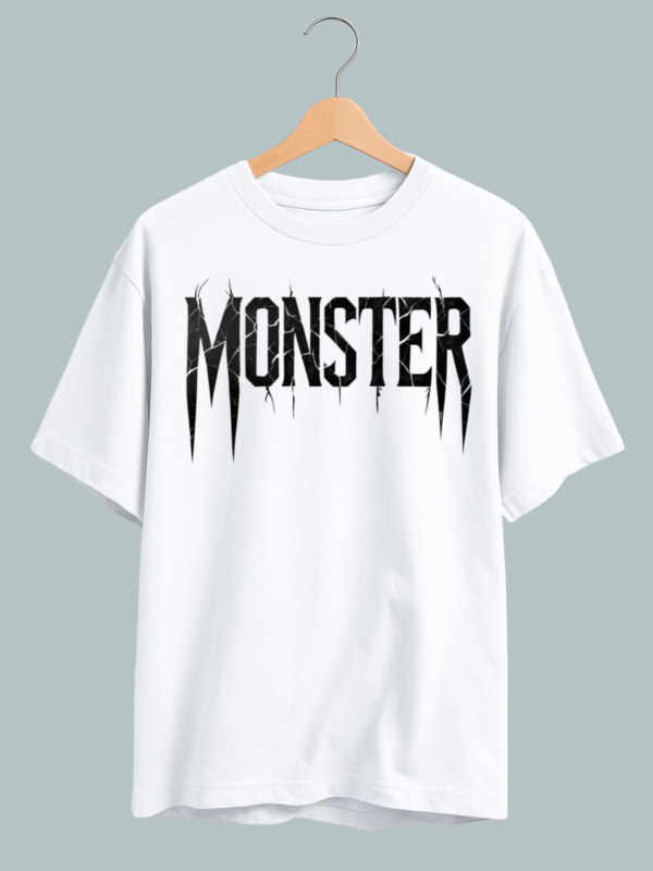 “Monster oversized t-shirt with cracked bold graphic text design”