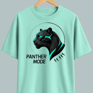 “Panther Mode oversized t-shirt with futuristic neon panther head graphic”