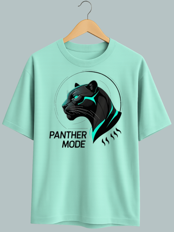 “Panther Mode oversized t-shirt with futuristic neon panther head graphic”